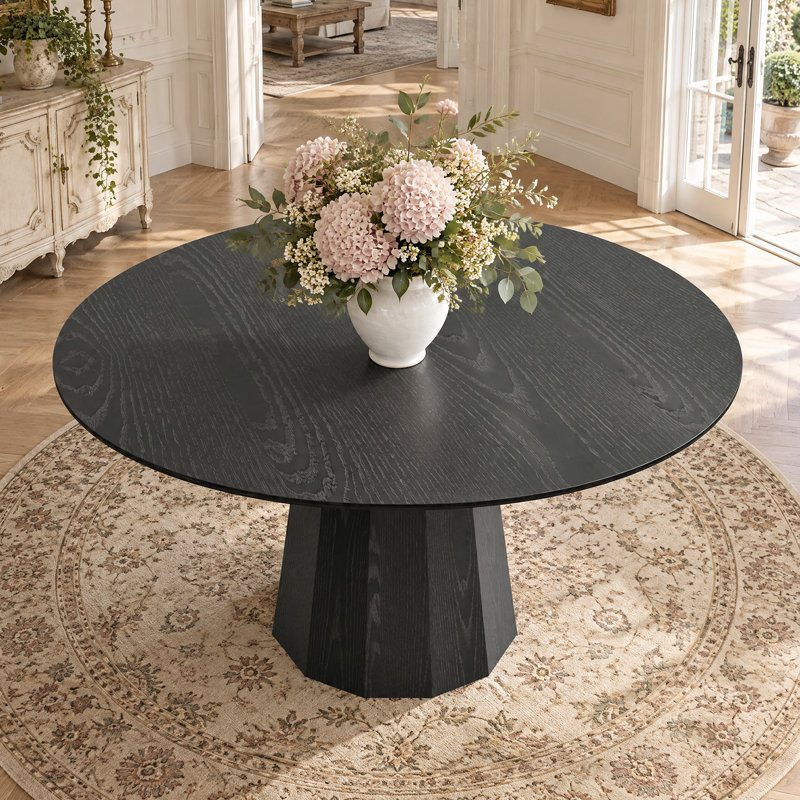 Table de salle à manger en bois massif, H 30 po x L 52 po x l 52 po, Noir, noir, noir, noir