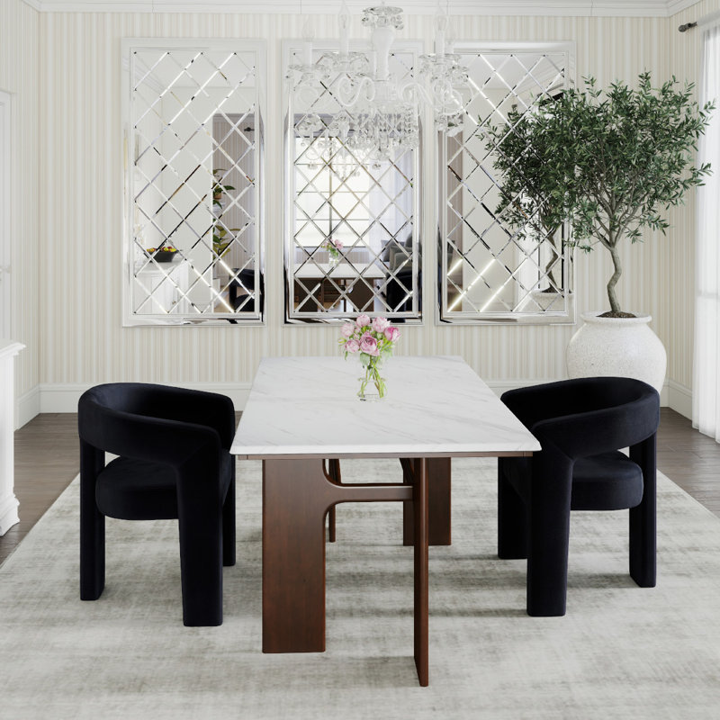 Ensemble de salle à manger moderne, Noir, 3 pièces: table, 2 chaises