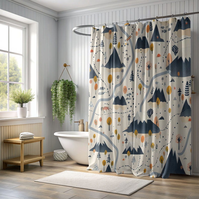 Enchanted Cartographie - Rideau de douche haut de gamme, H 74 po x l 71 po