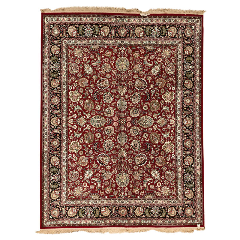 Hand Knotted Wool Oriental Area Rug in Wine And Black