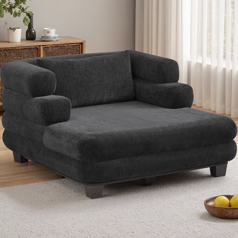 Très grand canapé-lit de 52 po, siège moderne de 41 po de profondeur avec accoudoirs superposés, revêtement en chenille comprimé pour faciliter l'expédition, aucun assemblage requis