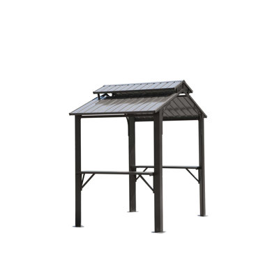 Abri de jardin à toit rigide 8 pi x 5 pi, abri de jardin extérieur avec double toit en acier galvanisé, abri de jardin permanent à abat-jour avec 2 tablettes latérales et crochet de plafond pour le patio
