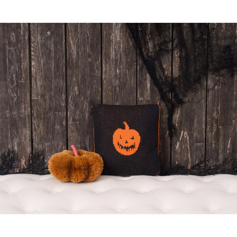 Jack-O-Lantern Orange & Black Reversible Halloween Petite Knit Accent Throw Pillow