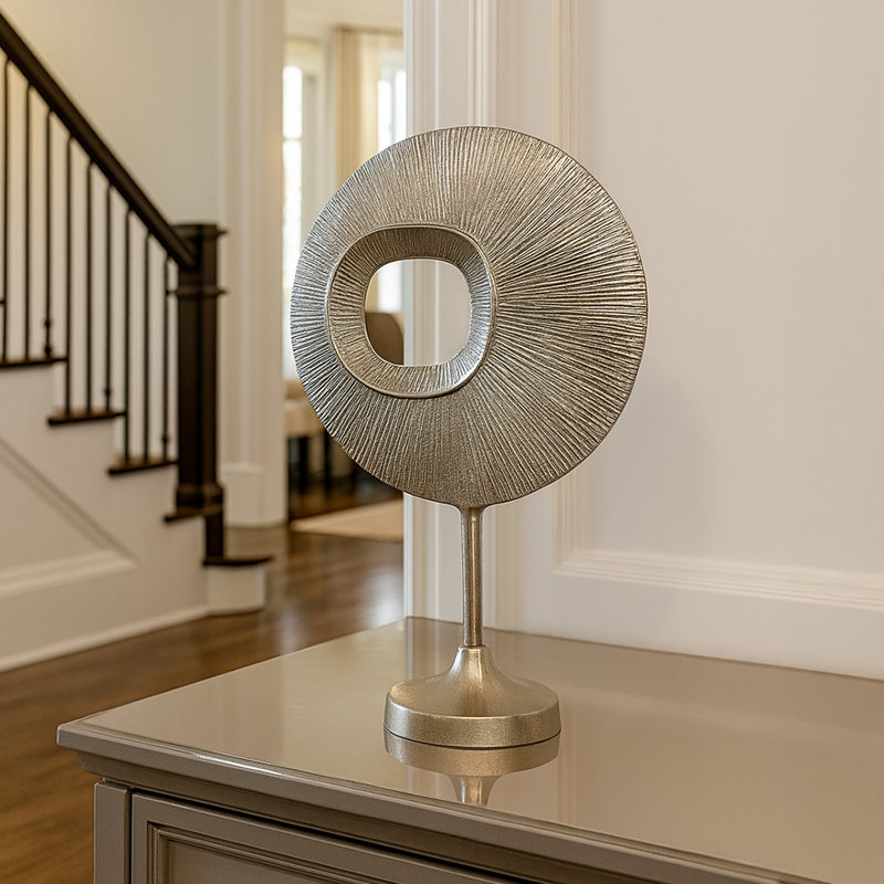 Sculpture miroir doré et argenté - Décoration moderne abstraite en aluminium, Argent