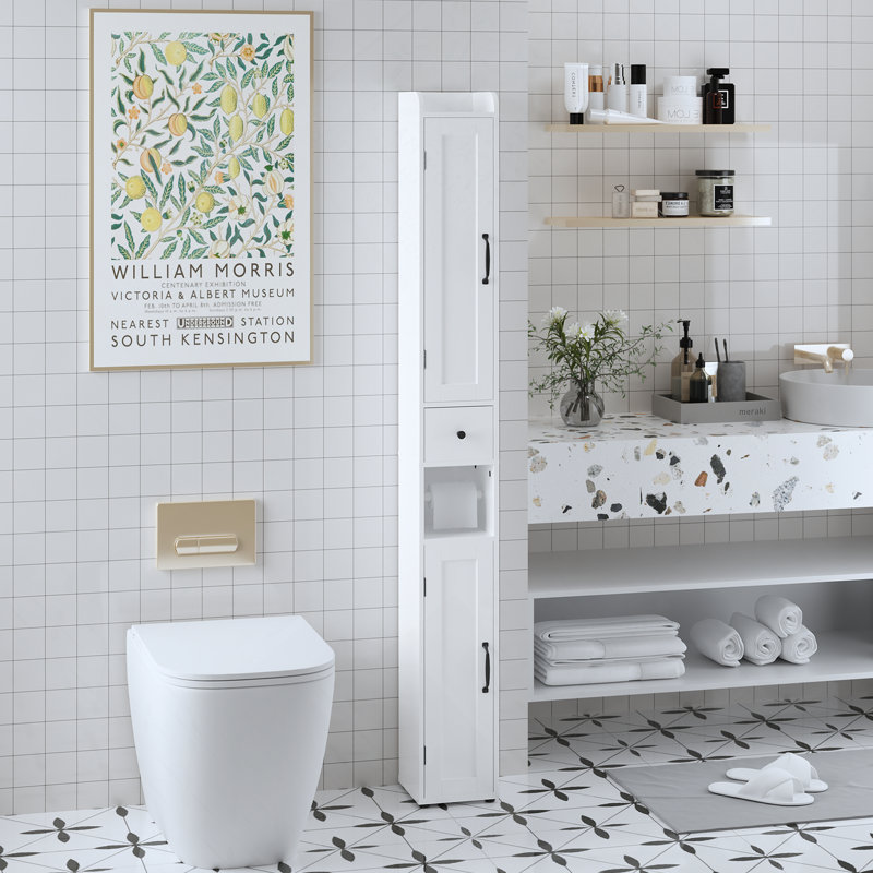 Armoire de rangement pour salle de bain de 67,51 po de hauteur avec tablettes réglables, armoire autoportante mince à 2 portes avec anti-basculement, compartiments ouverts, pour la maison, petits espaces, salle de bain, cuisine, salon, blanc