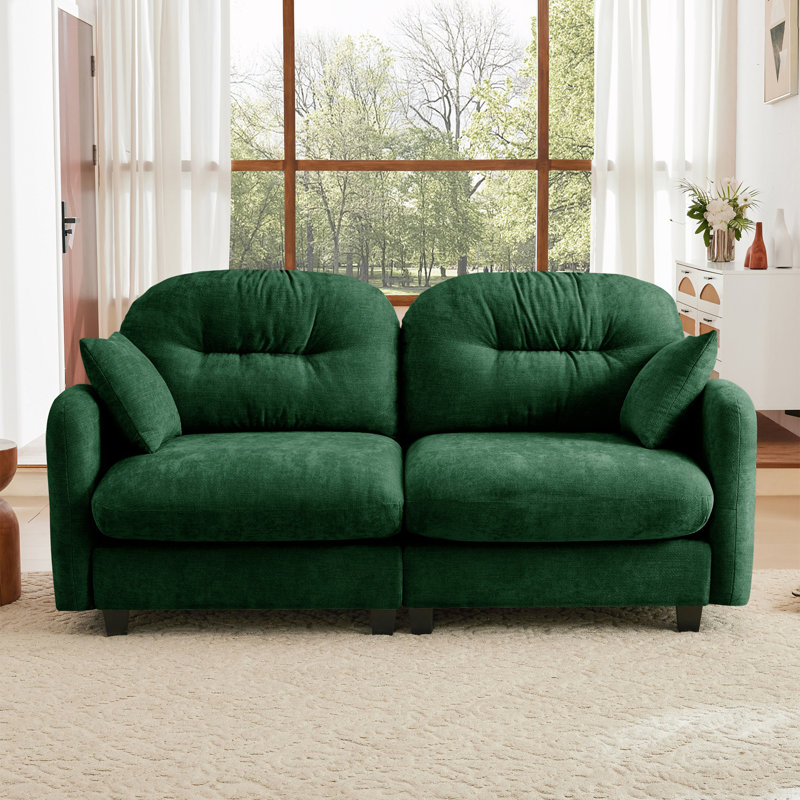 Chenille loveseat with tufted Cushion Backrest, Green