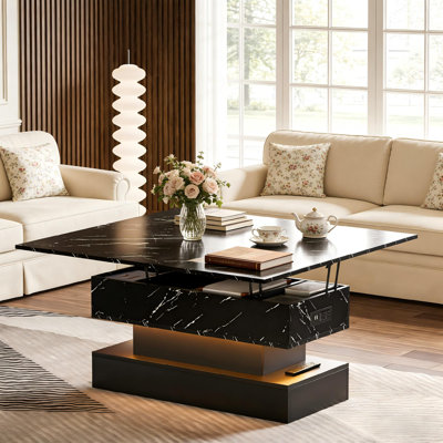 Led Lift Top Coffee Table For Living Room With Storage and Charging Station by Wrought Studio