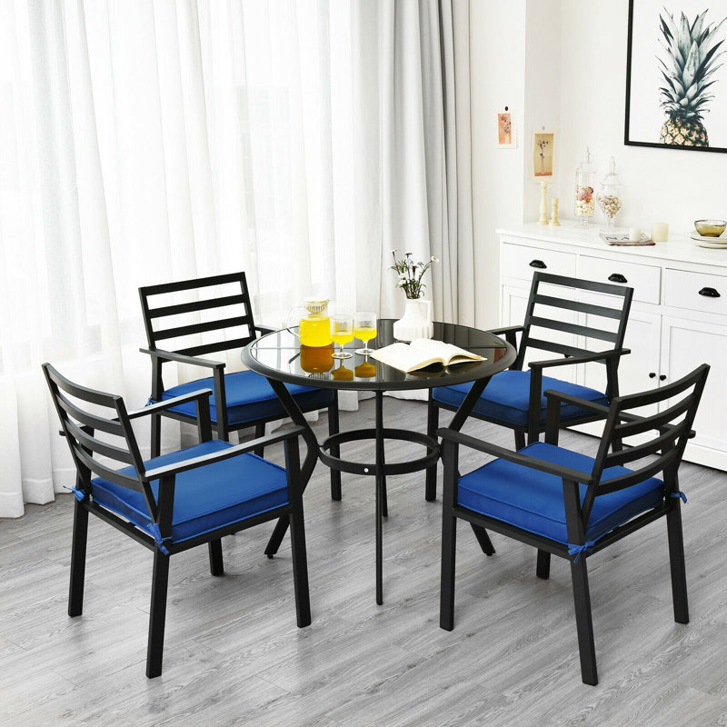 Ensemble de table de salle à manger d'extérieur 35 po pour 4 personnes avec coussins bleus