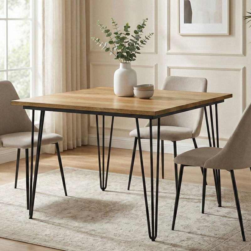 Hunter Solid Mango Wood Dining Table, Industrial Style, 29.5" H x 42" L x 42" W, Natural
