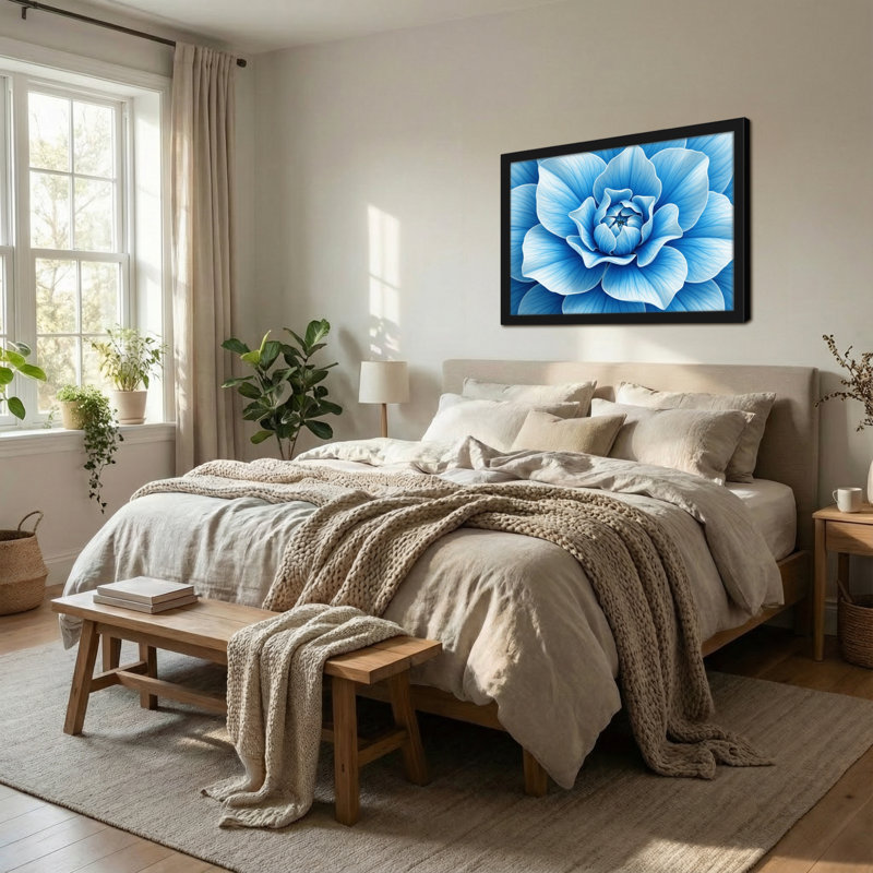 Plantes et fleurs, impression de motif floral bleu, H 12 po x l 18 po