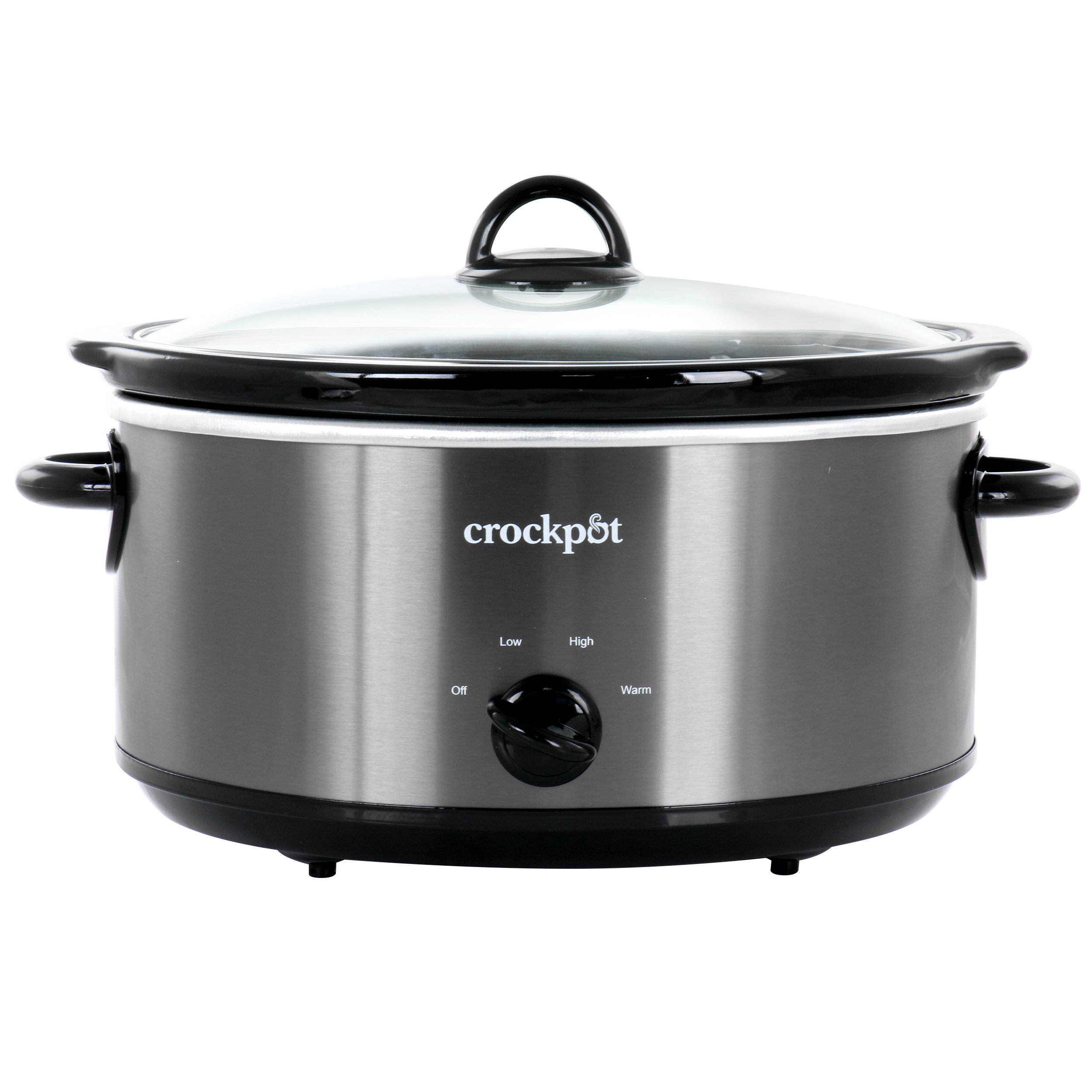 6 Quart Oval Slow Cooker in Black Stainless Steel With Stoneware Crock