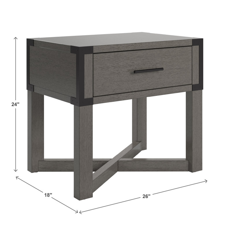Arcadia Wood Finish X-Base End Table With Drawer Storage, Antique Gray
