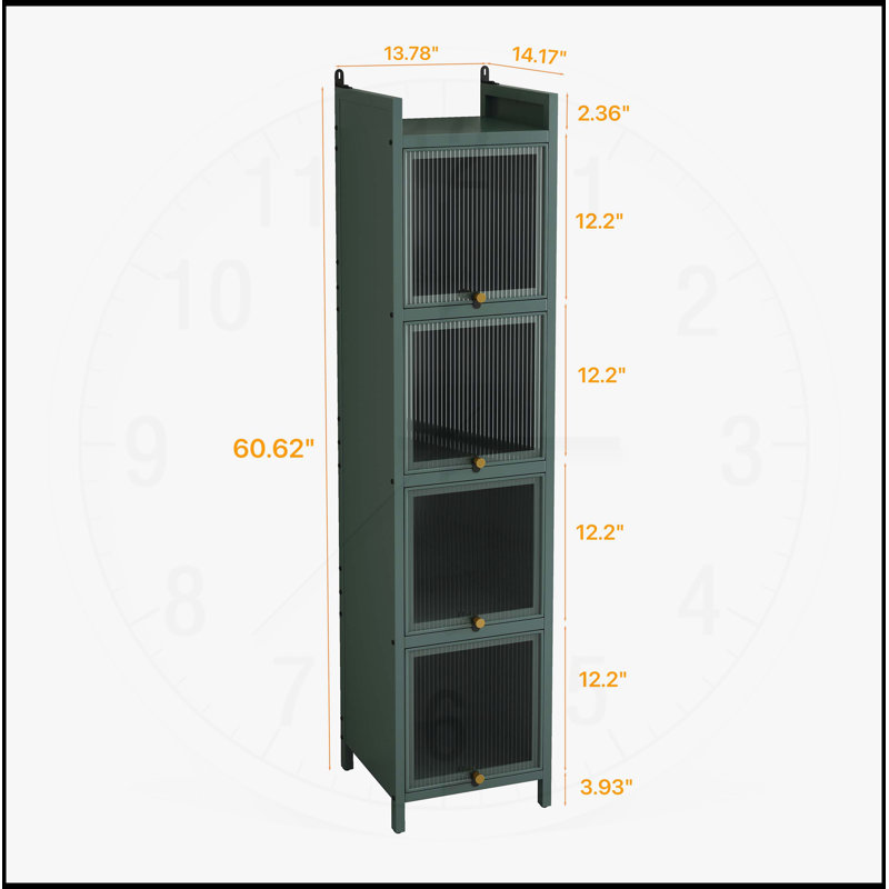Modern Four-tier Glass Door Cabinet with Five-tier Storage, Perfect for Entryway, Living Room, Bathroom, and Dining Room