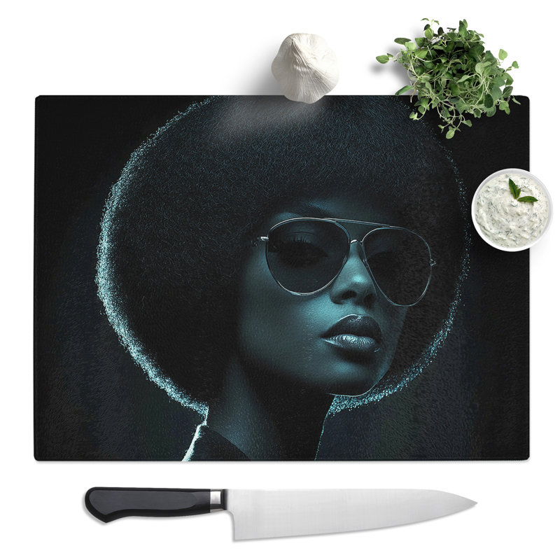 Woman With Afro Composition  Glass Chopping Board