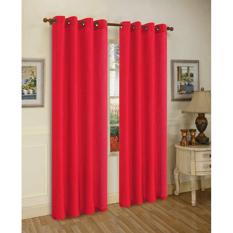 Mira Solid Semi-Sheer Grommet Curtain Panel Set, Red