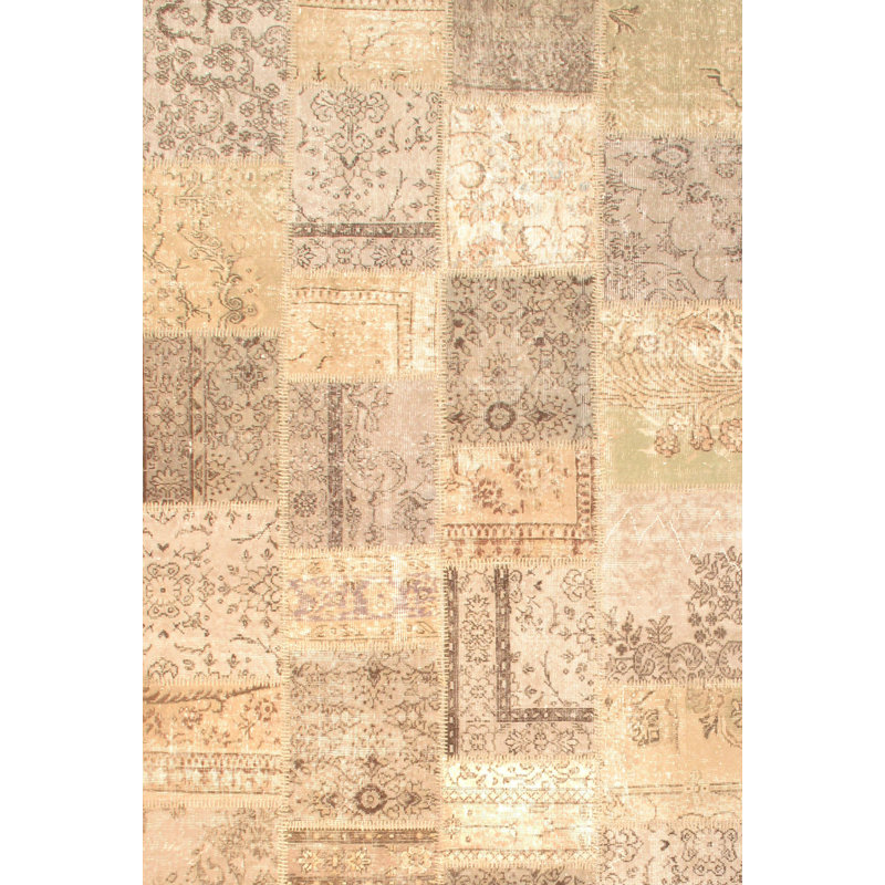 Tapis beige / ivoire / brun clair en laine noué à la main