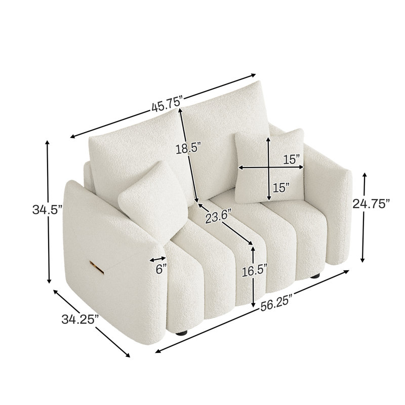 58''  Teddy Fabric Upholstered Loveseat, Beige White
