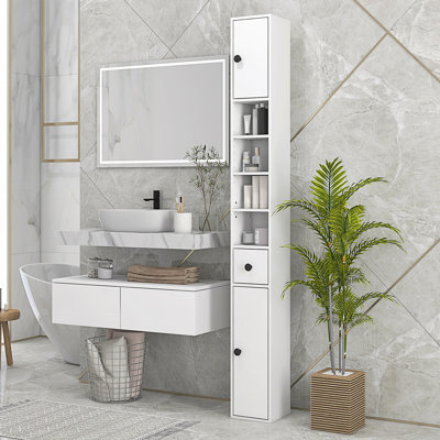 Modern Tall Bathroom Storage Cabinet, Narrow Toilet Paper Cabinet With Open Shelves