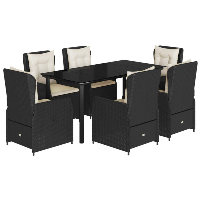  Garden Dining Set Black, Cream White, 6