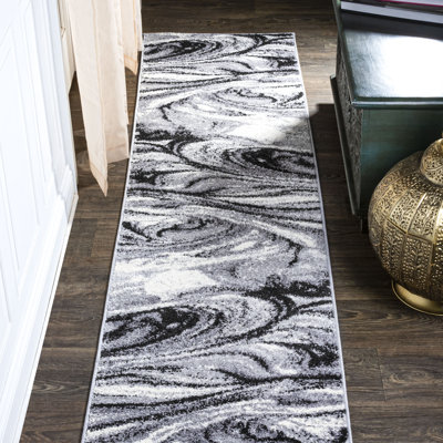 Bontrager Abstract Marble Contemporary Light Gray/Black Rug