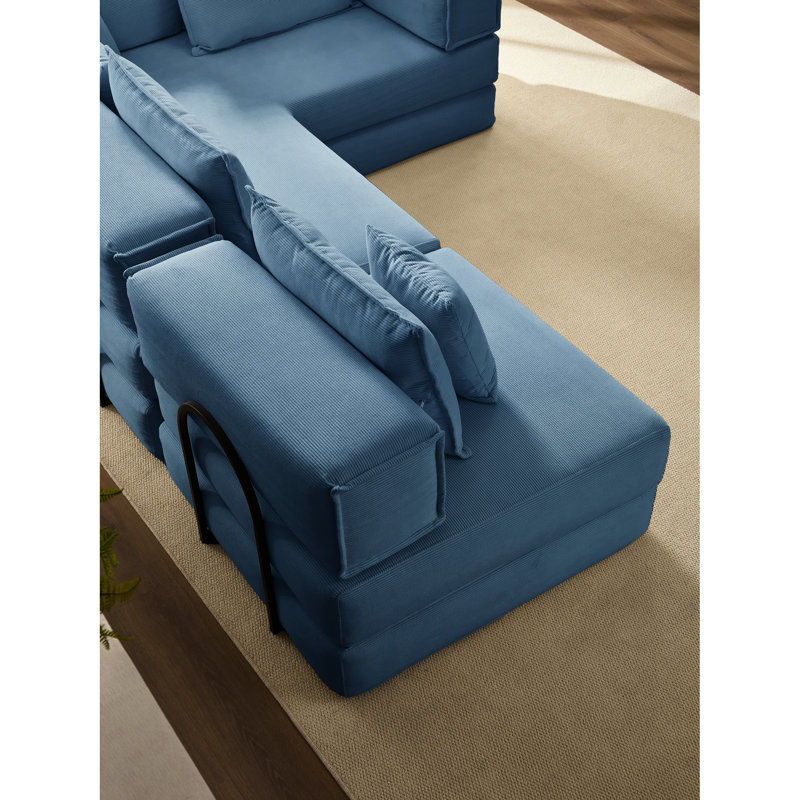 Velours côtelé bleu modulaire surdimensionné en forme de L, 118,2 po, 6 coussins, convertible, siège confortable dans un canapé de petite pièce, revêtement, respirant, assemblage facile pour la chambre à coucher