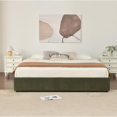Lit plateforme tapissier avec rangement et tiroirs