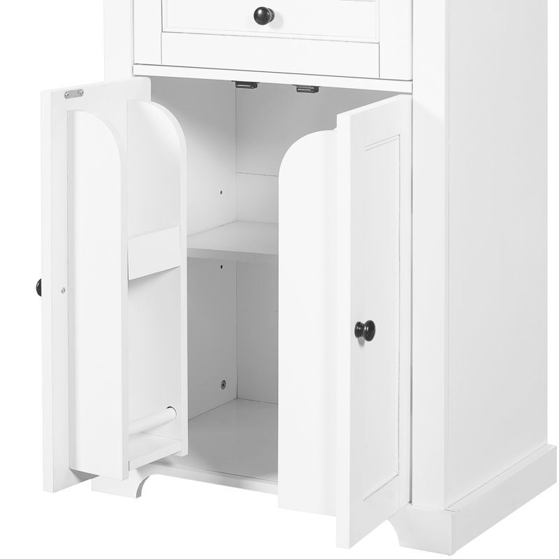 Tall Bathroom Storage Cabinet With Dual Glass Doors, Adjustable Shelving, Drawer, Soft-Close Function & Hardware For Stability