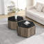 Table basse hexagonale rustique en bois rétro, avec 2 tiroirs cachés, plateau en marbre noir texturé, finition chêne brun clair-717030448