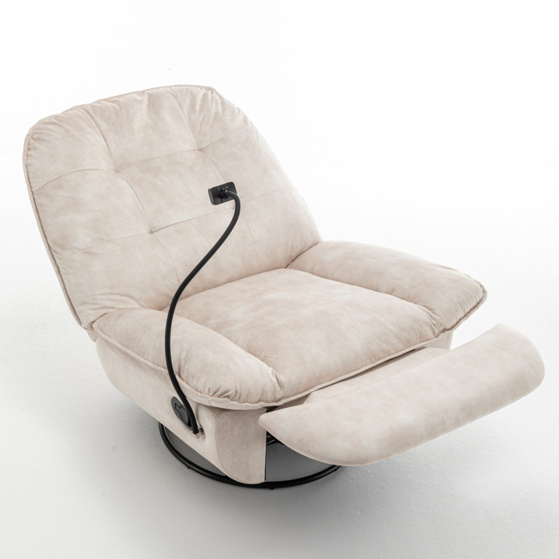 Ivory Recliner, Reclining Lazy Chair, Mobile Phone Holder, Large And Comfortable Reading Chair, Swivel Gliding Rocking Chair, Gold-Stamped Velvet