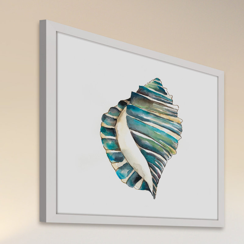 Aquarelle Shells I Coastal Canvas Print in White Frame