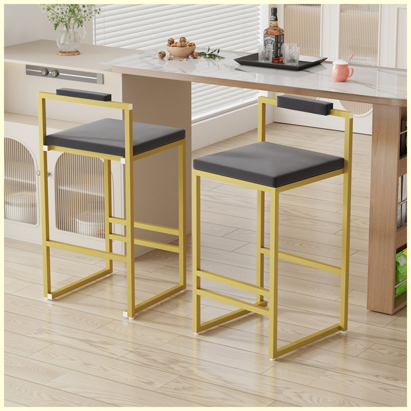 Ensemble moderne de 2 tabourets de bar rembourrés pour la cuisine, Gris, Doré