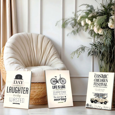 Ensemble de 3 affiches murales encadrées, citation inspirante : « Une journée sans rire », « La vie, c’est comme faire du vélo », affiche vintage du Festival des enfants cosmiques pour la décoration de la maison, du salon, de la chambre ou du bureau.