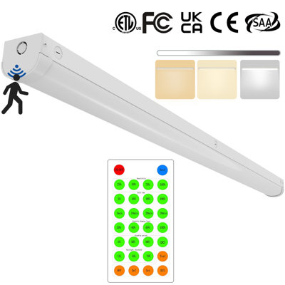 5FT Motion Sensor LED Linear Strip Stairwell Light with Remote, CCT Selectable 23W/46W 2875lm/5750lm 3000K/4000K/5000K, IP20, Dimmable 5 Foot Commercial Shop Ceiling Light Fixture, ETL DLC