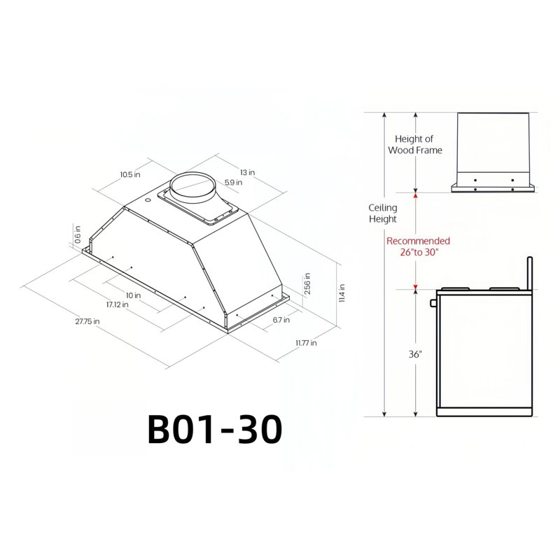 Fuhuoso 30 in. 900 CFM Convertible Insert Range Hood with Low Noise,Long-term Warranty,4-Speed Control,Lights in Stainless Steel