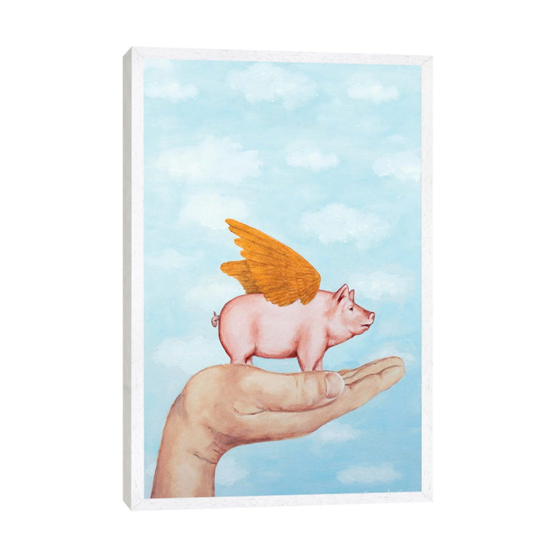 Golden Wings Pig by Coco De Paris - Print on Canvas, White Framed Canvas, 101.6cm H x 20.32cm W x 3.81cm D
