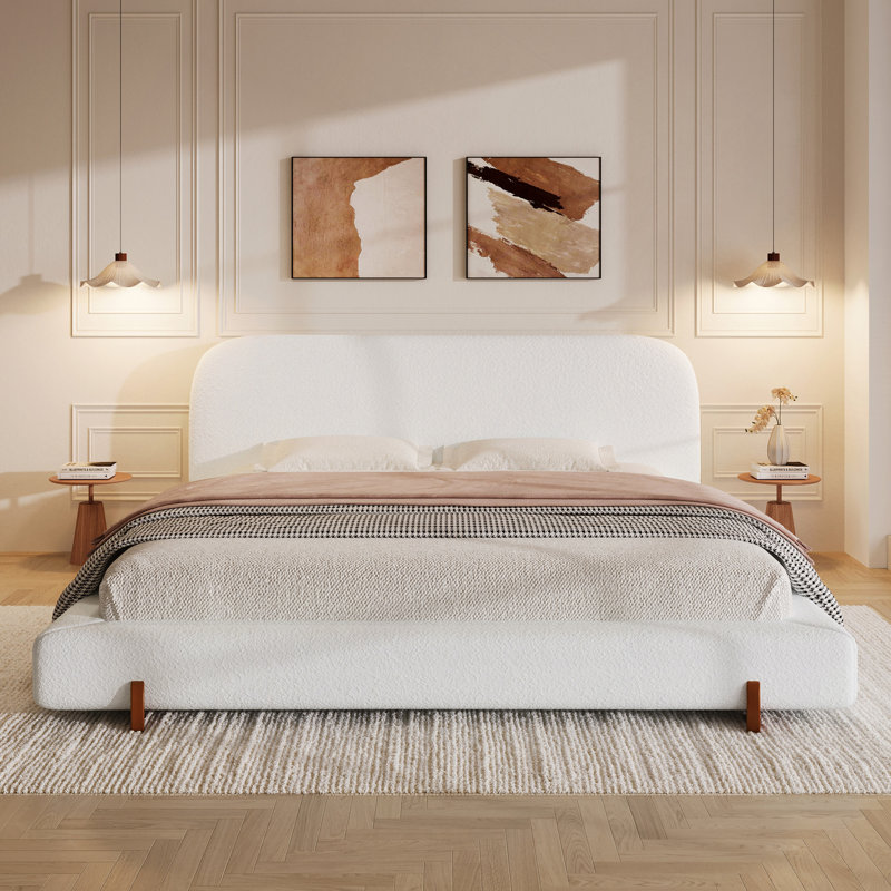 Unique Design Fabric And Solid Wood Legs Upholstered Bed Frame,California King