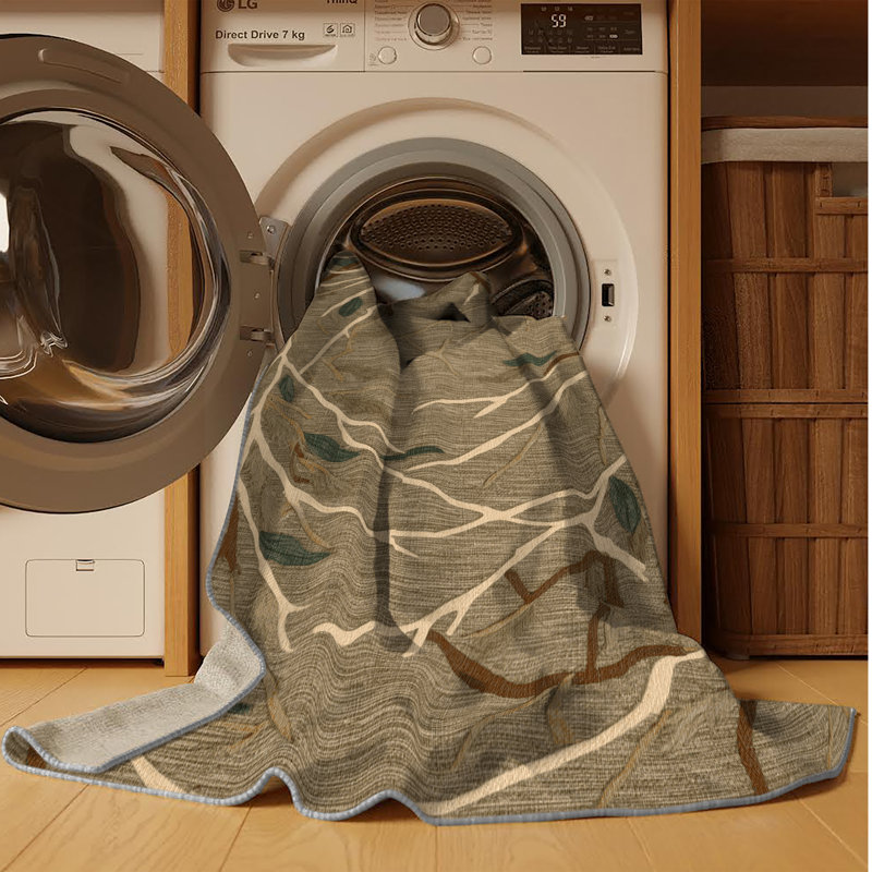 Machine Washable Nature Brown Area Rug, Round 5'