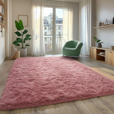 Shag Rug Soft Fluffy Bean Paste Pink Indoor Area Rug for Living Room Bedroom Nursery Kids Room