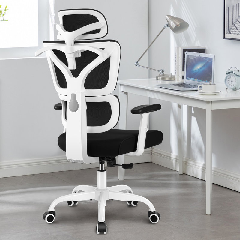 Inbox Zero Jumaane Adjustable Ergonomic Swiveling PC & Racing Game Chair, White, Grey
