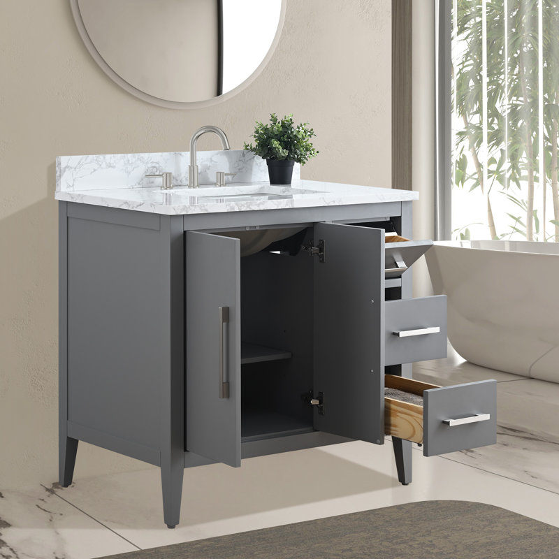 Chambery 36" Single Sink Bathroom Vanity with Engineered Marble Top, Cashmere Gray, Brushed Nickel