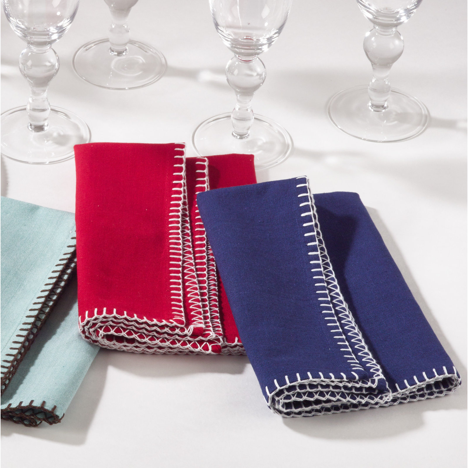 Ivara Whip Stitched Design 20" Cotton Napkin, Navy Blue