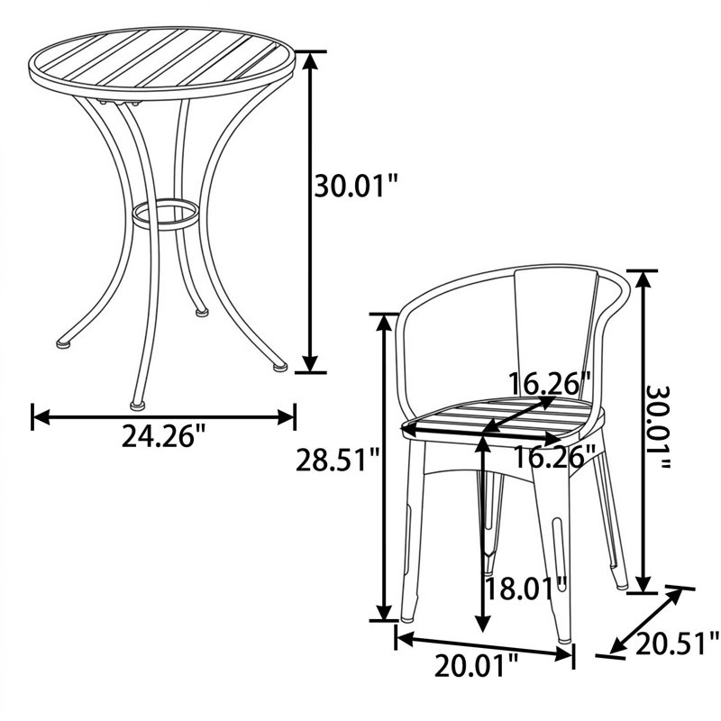 Modern Iron Bistro 3 Piece Bistro Set with Round Table and 2 Armchairs for Patio Balcony Porch Poolside, Teal