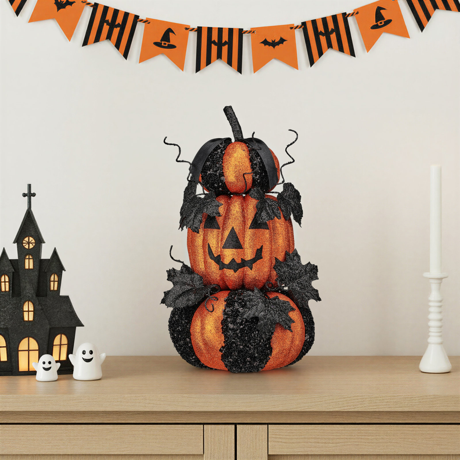 16" Glitter Pumpkin Stack