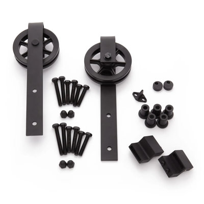 Ando Black Stainless Steel Single Door Barn Door Hardware Kit Single Bypass
