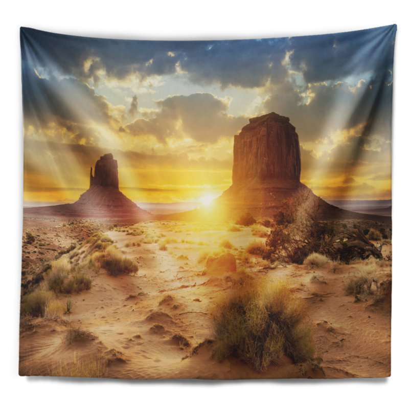Tapisserie paysage paysage vallée au coucher du soleil, H 50 po x l 60 po