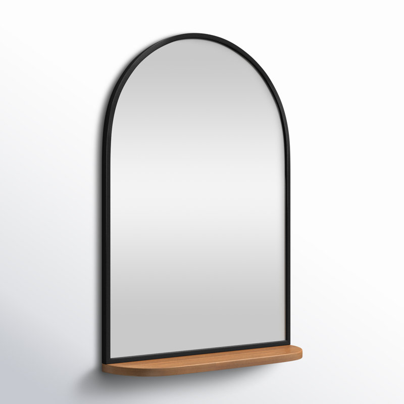 Miroir plat avec tablettes Jordie, H 30 po x l 20 po, Noir / brun