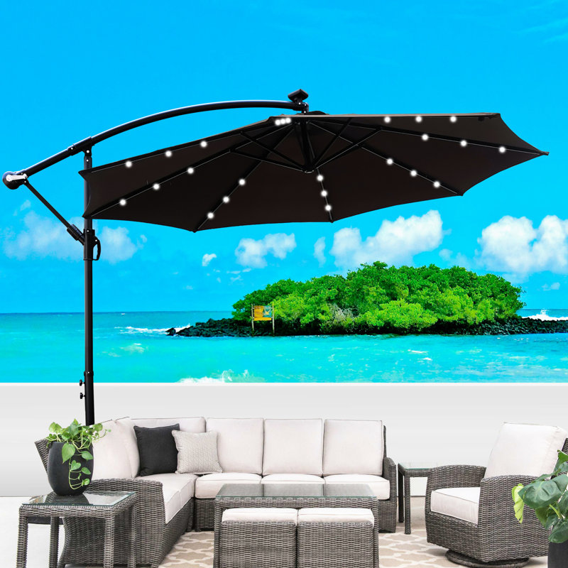Housse solaire pour terrasse 10 pi - imperméable, 8 nervures, avec manivelle pour la résistance de parasol de terrasse de jardin, cour arrière