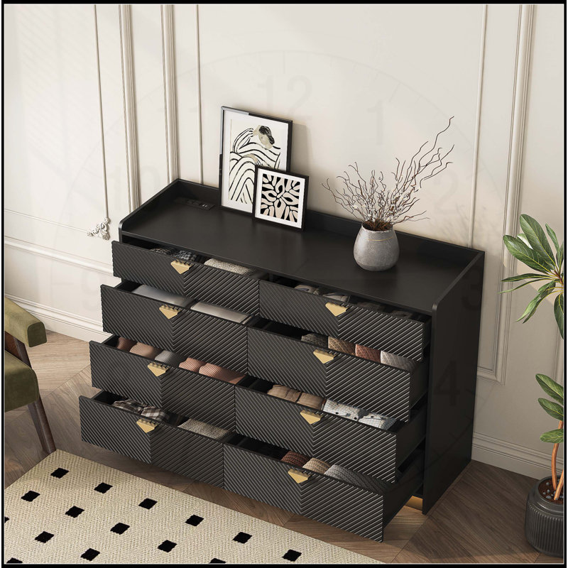 Commode double moderne avec panneaux DEL et cannelés pour chambre à coucher et salon