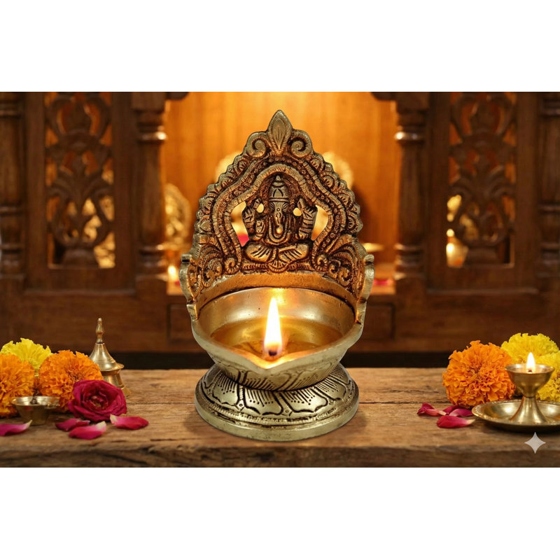 Lampe Ganesha en laiton fabriquée à la main 5 pouces Diya