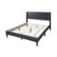 Grand lit contemporain en toile de jute gris anthracite, tête de lit élégante avec coutures en losange, tête de lit en bois, conception, fabrication